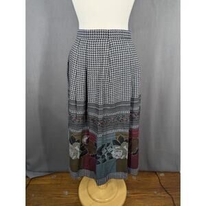 Vintage Skirt Womens Size 10 Gray Maxi Houndstooth Floral Polyester Wool Blend
